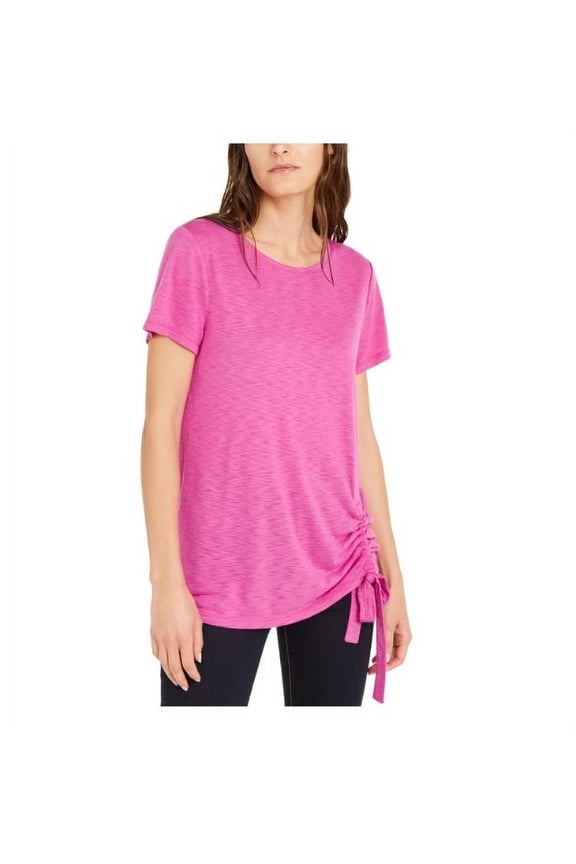 Ruched-Tie-Side T-Shirt Top Fuschia Dark Pink XS,$30