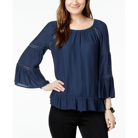 INC International Concepts Ruffled Crochet-Trim Top (Deep Twilight, M)
