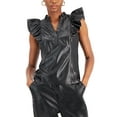 thumbnail image 1 of INC International Concepts Ruffled Faux Leather Top Deep Black M, 1 of 1
