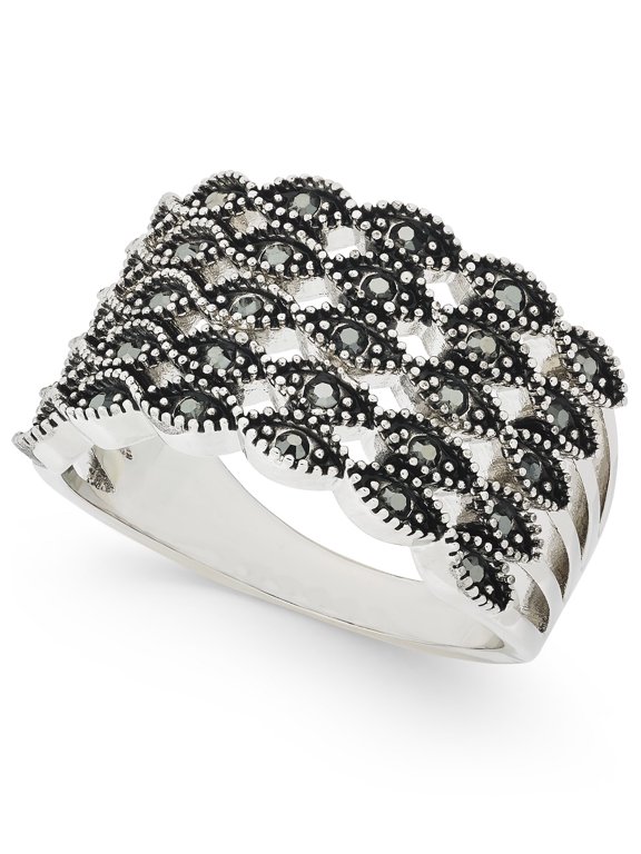 Silver-Tone Crystal Multi-Row Basket Weave Rings, 9