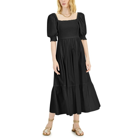 INC International Concepts Smock Puff Sleeve Dress Deep Black S