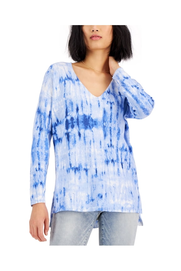 Solid V Neck Sweater Blue Print 2XL