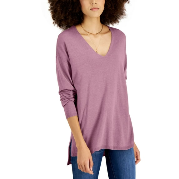 INC International Concepts Solid V Neck Sweater Evening Mauve S