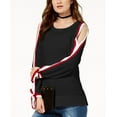 thumbnail image 1 of INC International Concepts Striped-Sleeve Cold-Shoulder Top (Black Real Red, XL), 1 of 1