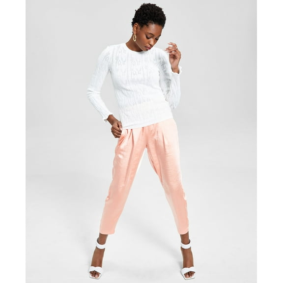 INC International Concepts Textured Stitch Sweater Washed White M