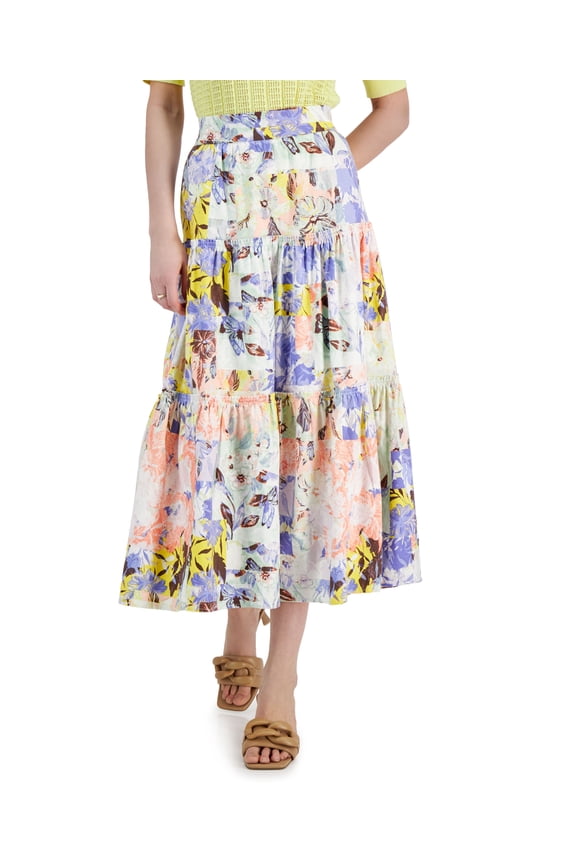 Tiered Ruffle Trim Floral Midi Skirt Ara Patch A L