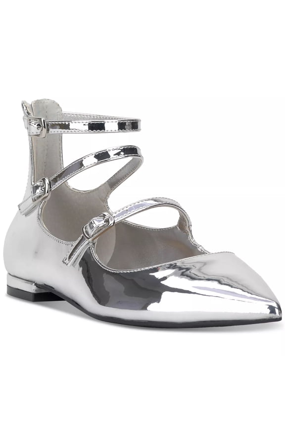 Valan Triple-Strap Flats, Silver Womens Size 9M