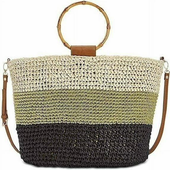 INC International Concepts Willoww Stripe Colorblock Woven Straw Tote New with box/tags
