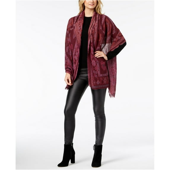 INC International Concepts Women’s Clipped Geo Jacquard Wraps, Dark Red