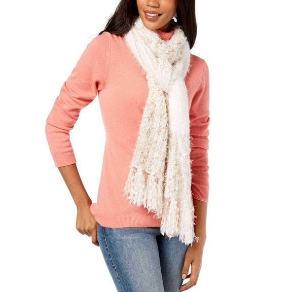 INC International Concepts Women’s Mixed Yarns Colorblocked Fringe Scarves, Ivory