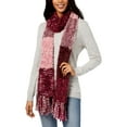thumbnail image 1 of INC International Concepts Women’s Mixed Yarns Colorblocked Fringe Scarves, wine, 1 of 3