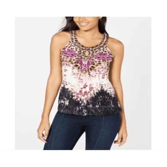 INC International Concepts Women's Beaded Animal Print Halter Top Black Size Petite S