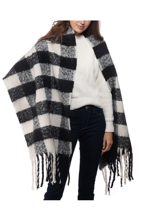 Women's Buffalo Check Blanket Scarf Black Size Regular