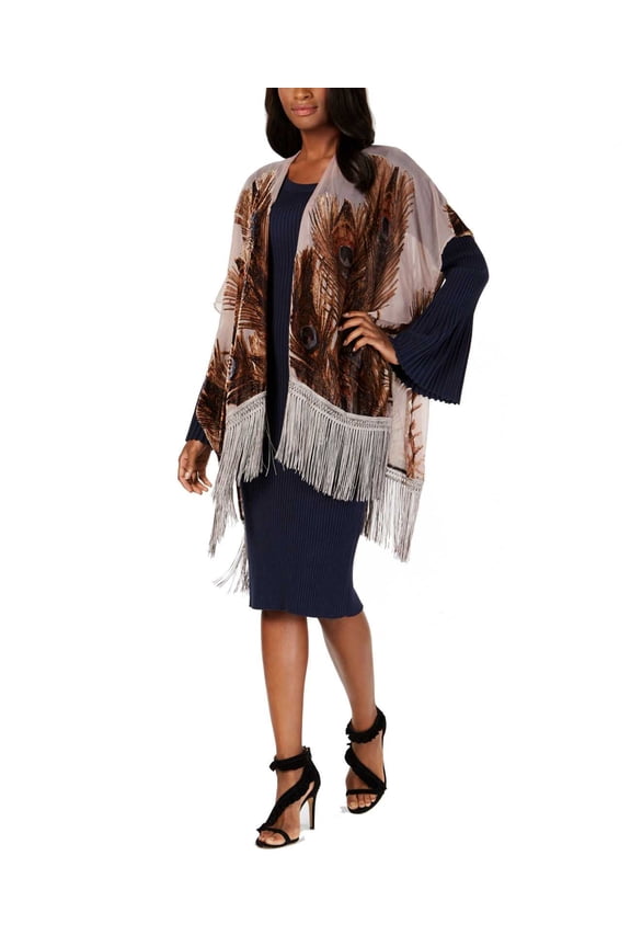 Womens Burnout Velvet Feather Fringe Evening Wrap (Beige)