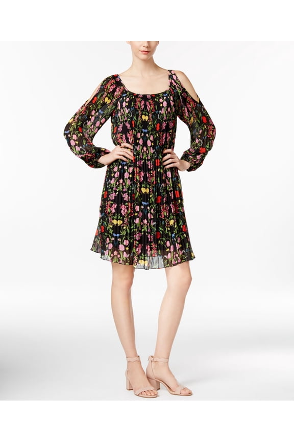 Floral Print Cold Shoulder Dress Trapeze Twisted Garden S