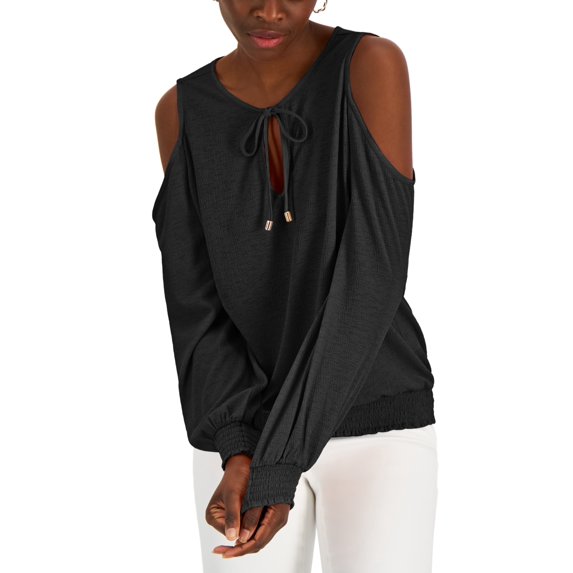 INC International Concepts Womens Cold Shoulder Knit Top Deep Black S