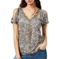 INC International Concepts Women's Cotton Camouflage ColdShoulder T