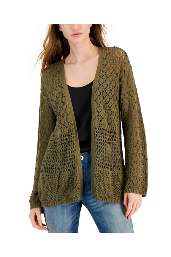 Womens Crochet Cardigan Burnt Olive XS