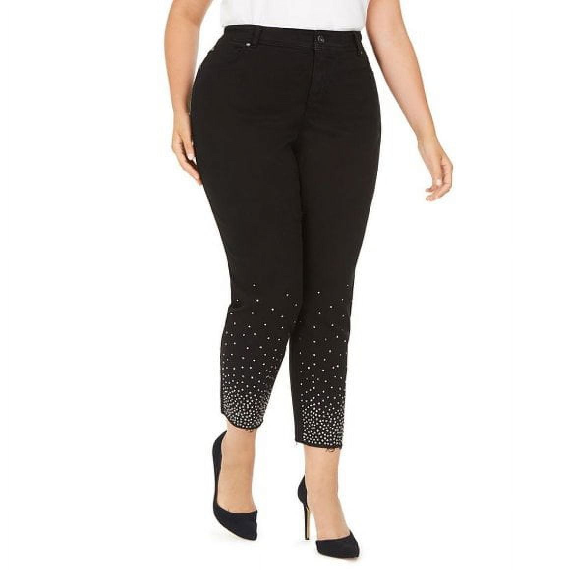 INC International Concepts Women's Ankle Solid Skinny Pants Black Size 20W
