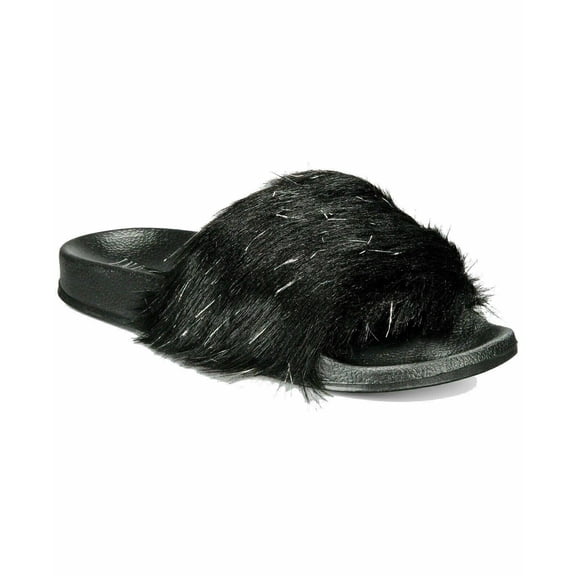 INC International Concepts Women’s Faux-Fur Slide Slippers (Black, XL)