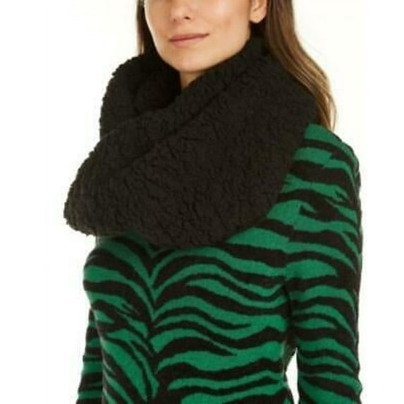 INC International Concepts Women's Faux-Sherpa Loop Scarf Black One Size,MSRP$39
