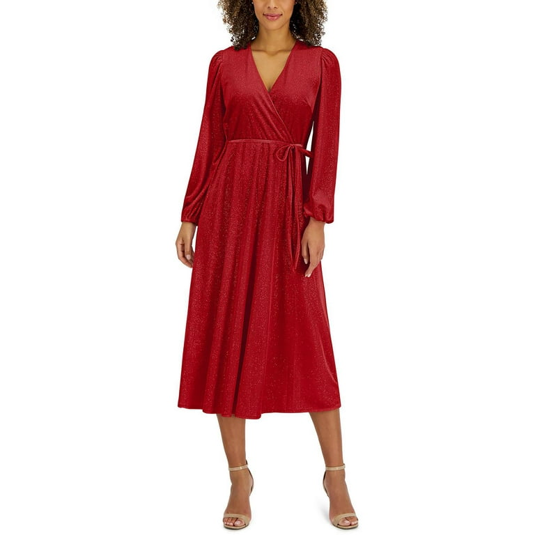 INC International Concepts Women s Faux Wrap Velour Dress Red Size Medium Walmart