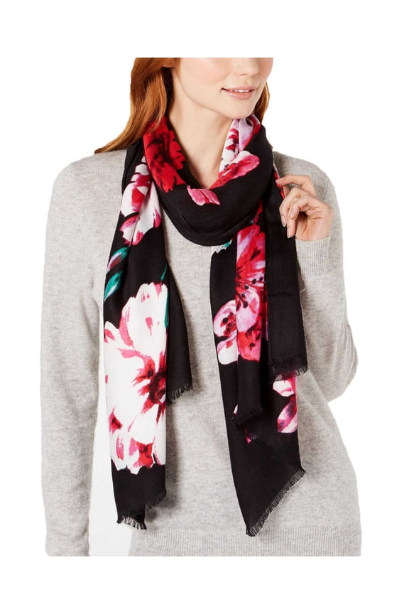 Women's Floral Bouquet Scarf, Black, One Size