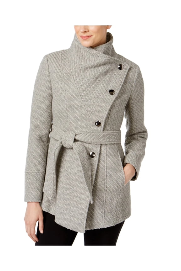 Women's Gray Textured Wrap Coat