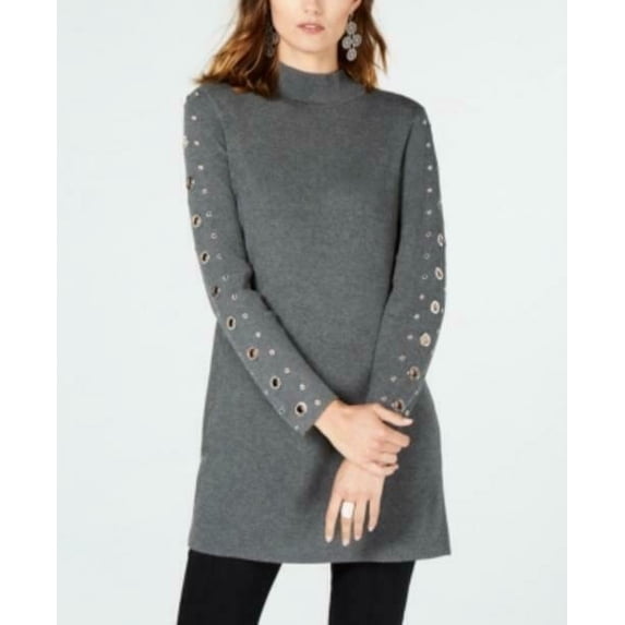 INC International Concepts Women's Grommet-Detail Tunic Sweater Gray Size Large