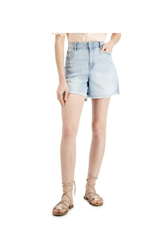 INC International Concepts Women's High-Rise Raw Hem Denim Shorts Light Indigo (4/27, Light Indigo)