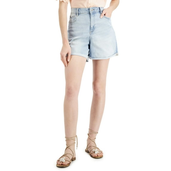 INC International Concepts Womens High Rise Raw Hem Denim Shorts Light Indigo 14
