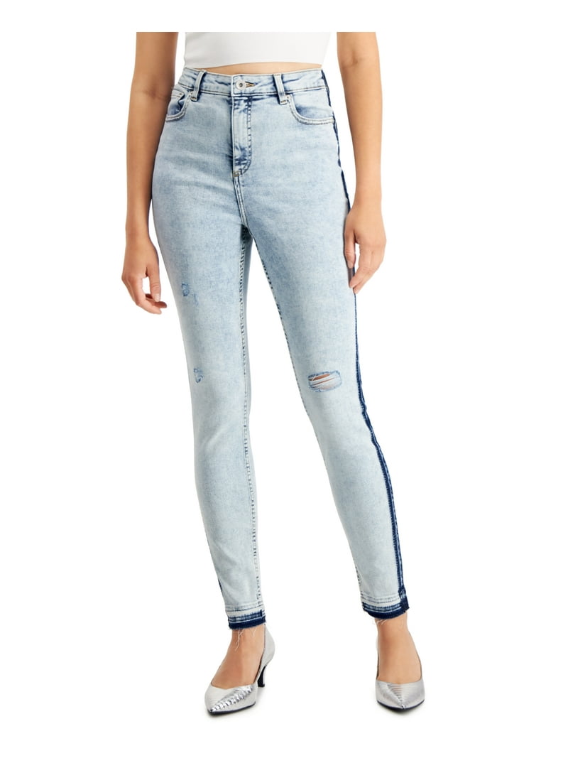 Inc International Concepts Women's High Rise Ripped Skinny Jeans Blue Size 14