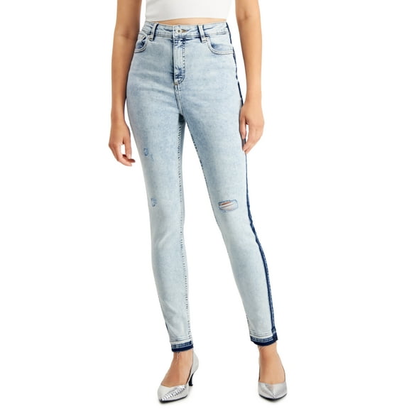 INC International Concepts Women's High Rise Ripped Skinny Jeans Blue Size 14