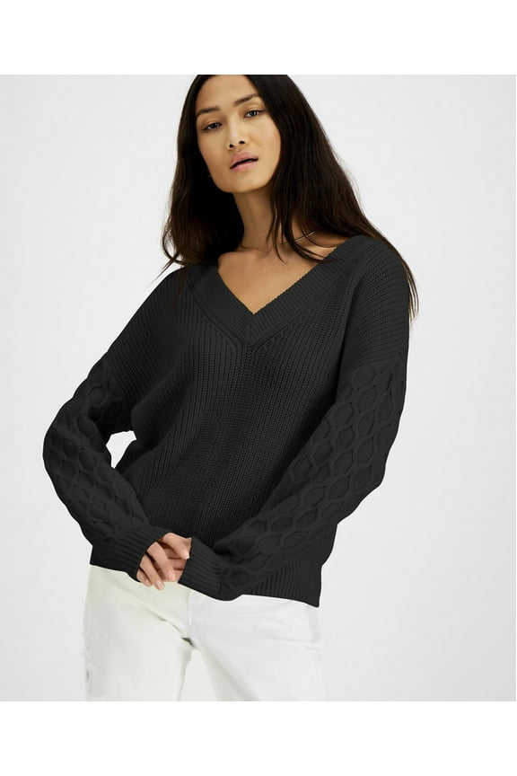 Women's Honeycomb-Sleeve Sweater Deep Black Size XS