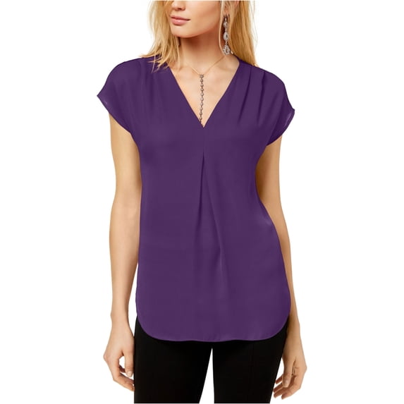 INC International Concepts Women's Inverted-Pleat V-Neck Top Purple Size X-Large