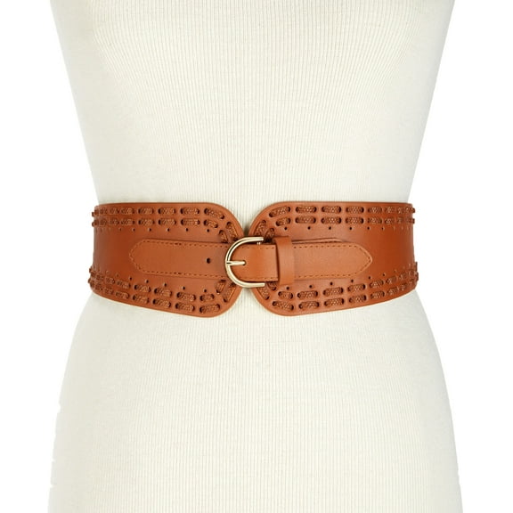 INC International Concepts Women’s Laced Stretch Waist Belt, Cognac/Gold, Medium / Large
