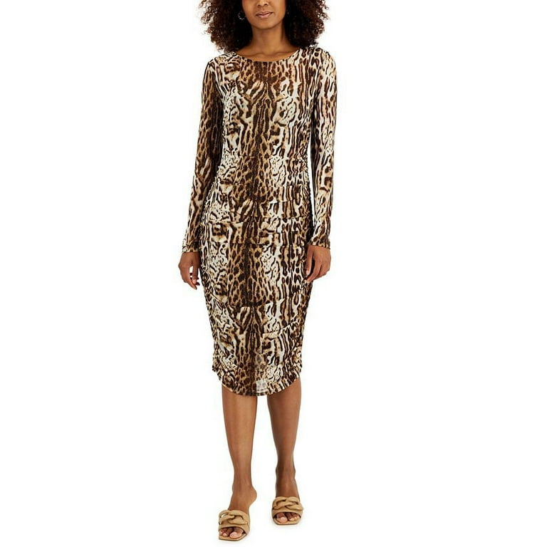 INC International Concepts Women s Leopard Print Mesh Dress Brown Size X Small