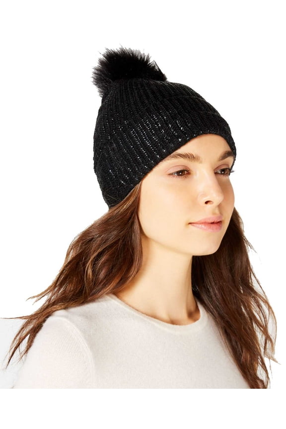 Women's Liquid Shine Beanie Hats, Black, One Size
