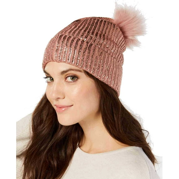 INC International Concepts Women's Liquid Shine Beanie Hats, Blush, One Size