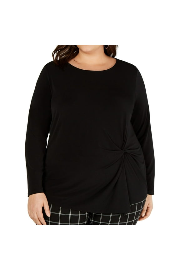 Women’s Long-Sleeve Asymmetrical-Twist Top (Black, 3X)