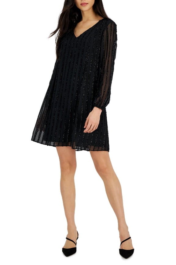 Women's Long Sleeve Shift Dress Black Size Large