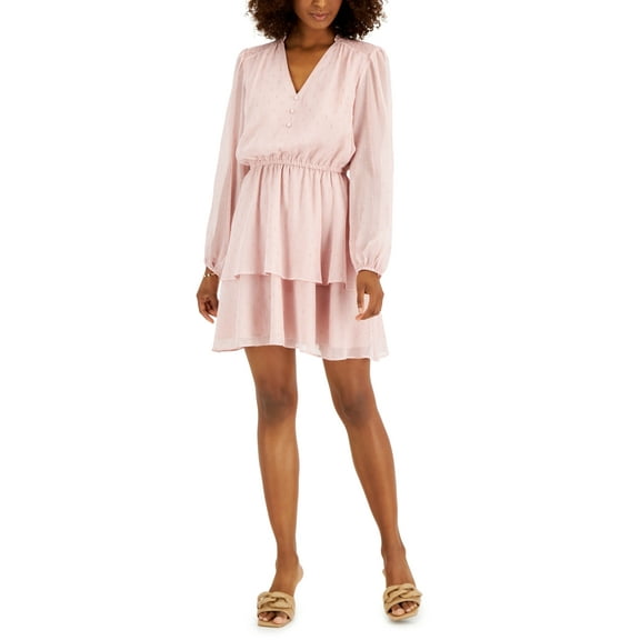 INC International Concepts Womens Metallic Clip Dot Tiered Dress Pale Mauve XL