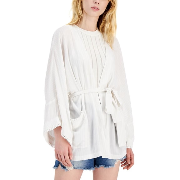 INC International Concepts Womens Metallic Crinkle Gauze Tie Waist Top Bright White XL