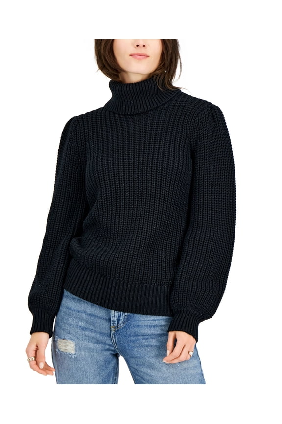 International Concepts Womens Metallic Flecked Turtleneck Sweater Black Shine M