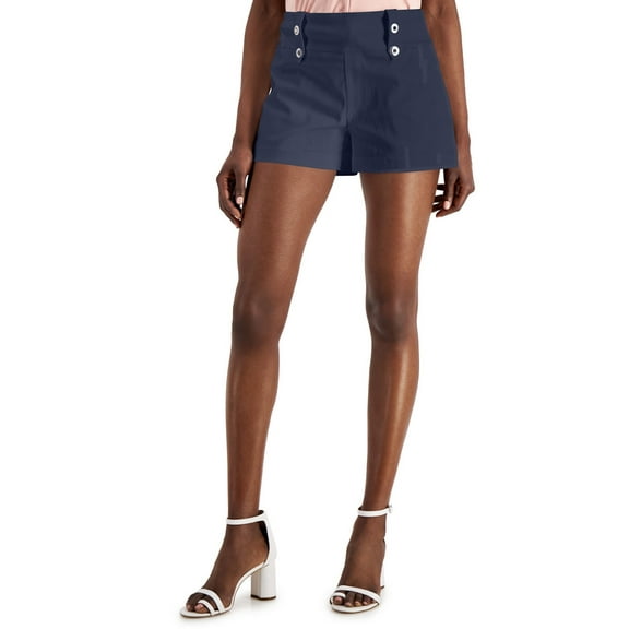 INC International Concepts Women's Mid Rise Button-Detail Shorts Indigo Sea (Indigo Sea, 12)