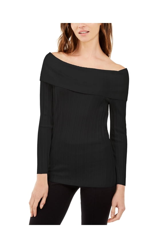 International Concepts Women's Off-The-Shoulder Ribbed Sweater Black Size Small
