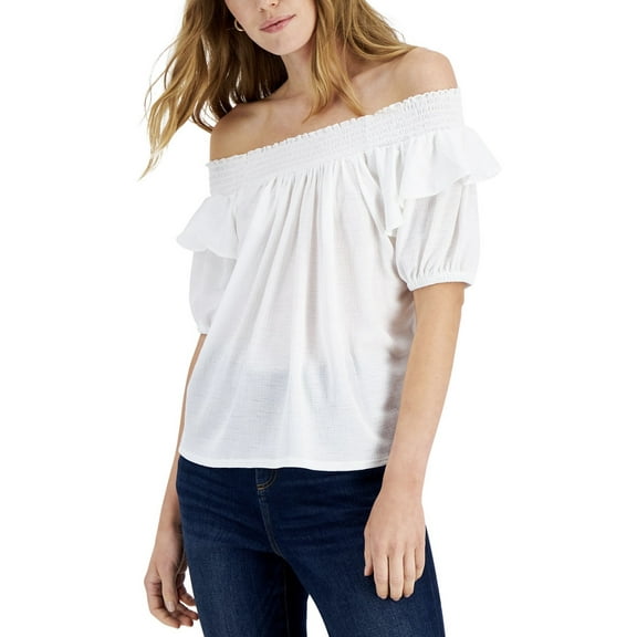 INC International Concepts Women's Off-The-Shoulder Top Washed White (Washed White, XL)