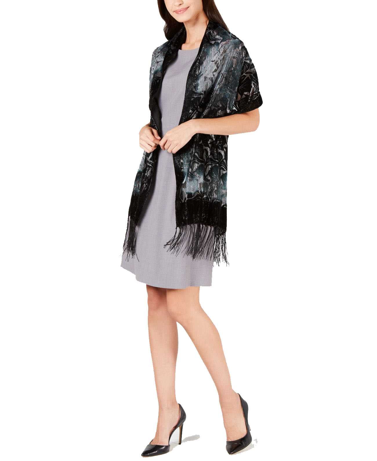 INC International Concepts Women's Puff-Sleeve Velvet Wrap Dress Black Size Large main image 0
