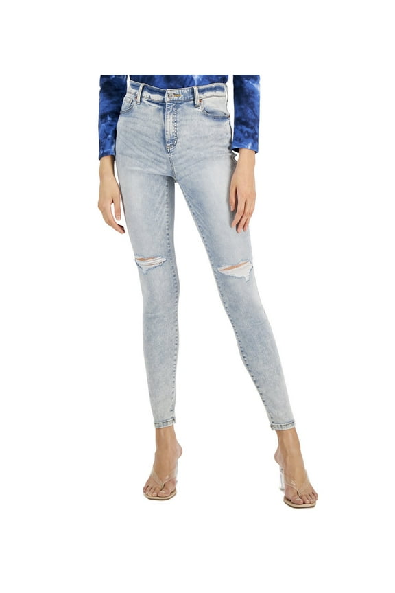 Women's Petite High Rise Distressed Skinny Jeans (Medium Indigo, 0P)