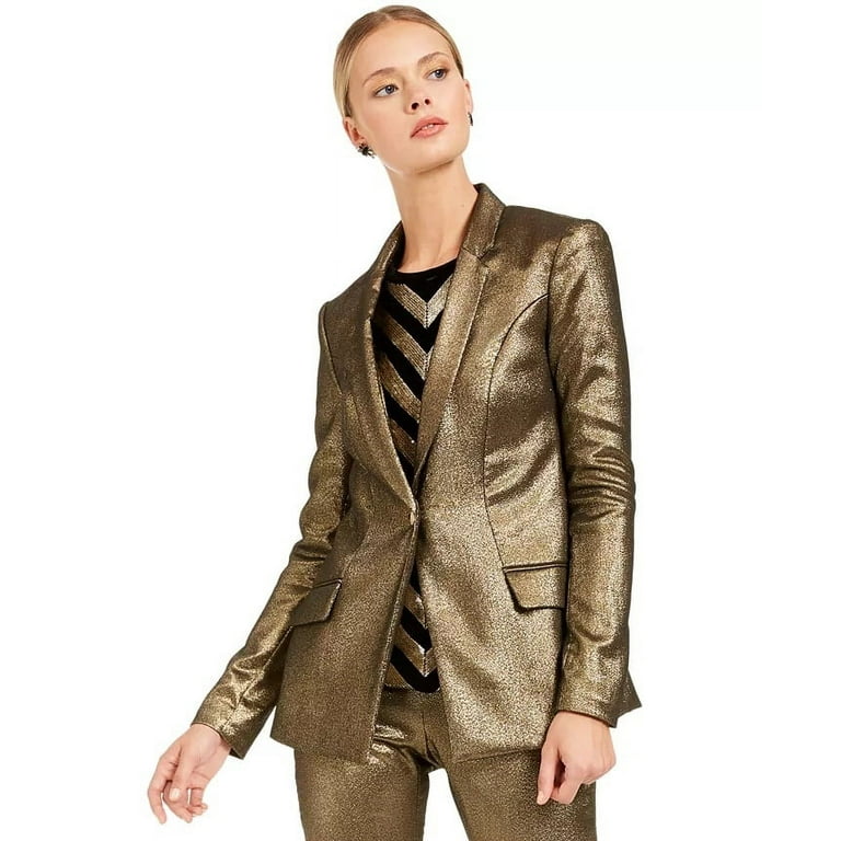 INC International Concepts Women's Petite Metallic Blazer Gold Size Petite  Small 
